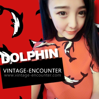 BLOUSES/T-SHIRT  DOLPHIN  FISH  PRINT  เสื้อยืดผู้หญิงแฟชั่น เสื้อแขนสั้นผู้หญิง เสื้อผ้าแฟชั่นผู้หญิง แฟชั่นแนววินเทจ สินค้าแบรนด์แท้จาก shop counter แฟชั่น Jeon Ji Hyun ,  You Who Came From the Stars