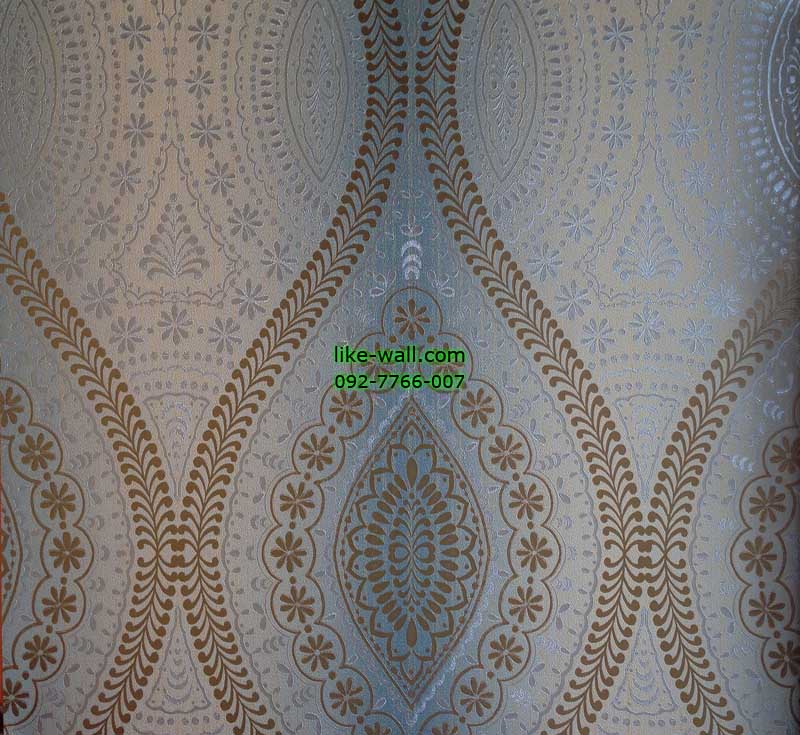 วอลเปเปอร์ติดผนังลายดอกไม้ ผสมลายหลุยส์ สีน้ำตาล ประกายสีทอง