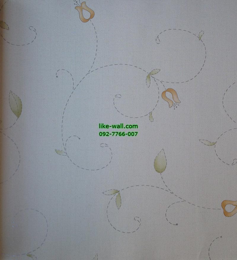 วอลเปเปอร์ติดผนังลายดอกไม้สีส้ม พื้นสีขาว