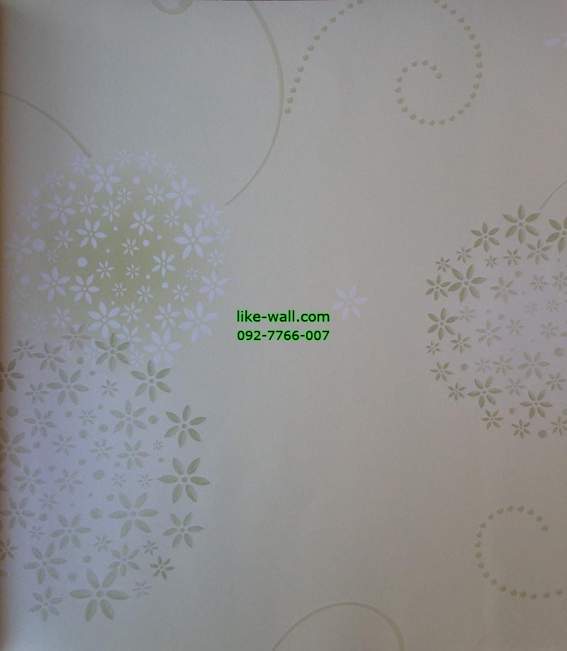 วอลเปเปอร์ติดผนังลายดอกไม้สีขาวเขียว พื้นขาว