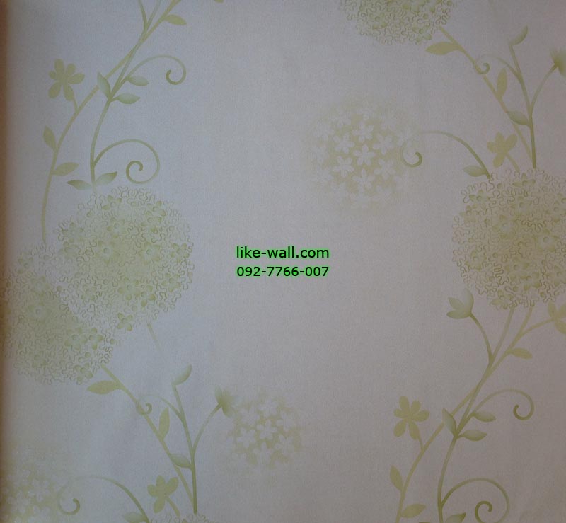 วอลเปเปอร์ติดผนังลายดอกไม้สีขาวเขียว พื้นขาว