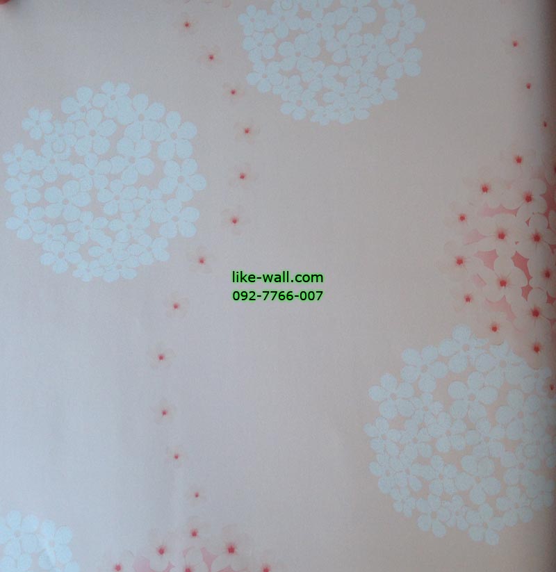 วอลเปเปอร์ติดผนังลายดอกไม้สีขาว ชมพูเกาะเป็นวงกลม