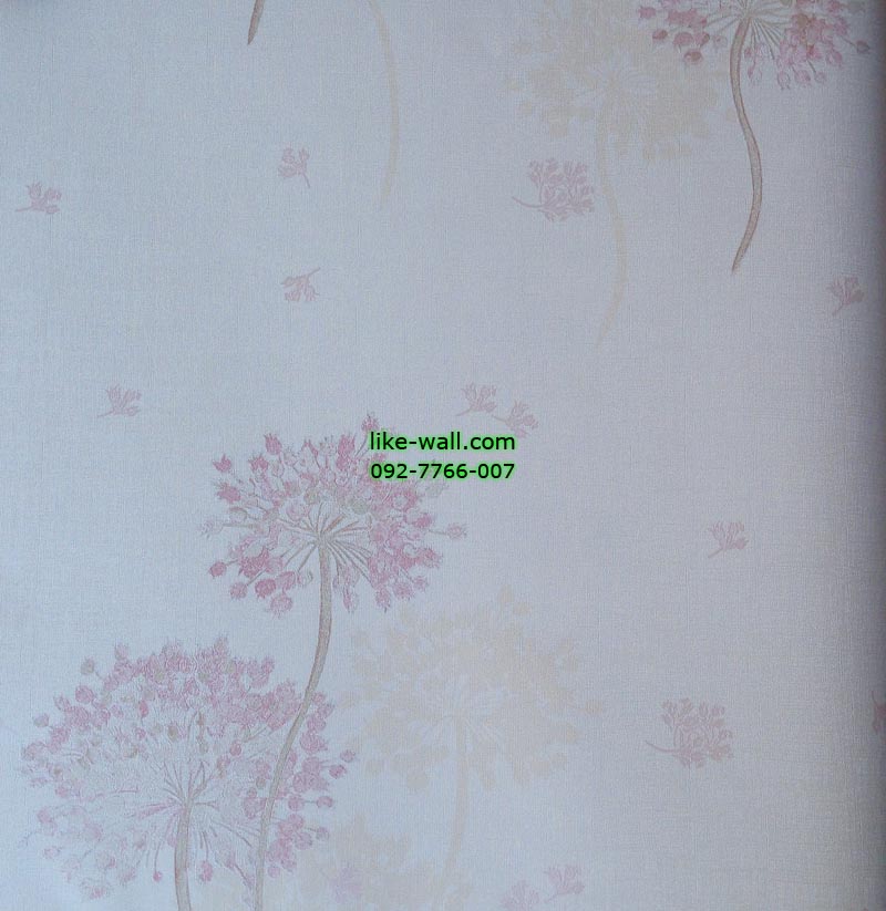 วอลเปเปอร์ติดผนังลายดอกไม้สีชมพู พื้นขาว