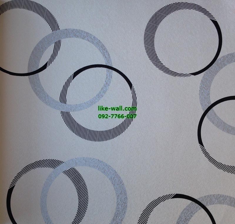 วอลเปเปอร์ติดผนังลายวงกลม สีเทา ฟ้า พื้นขาว