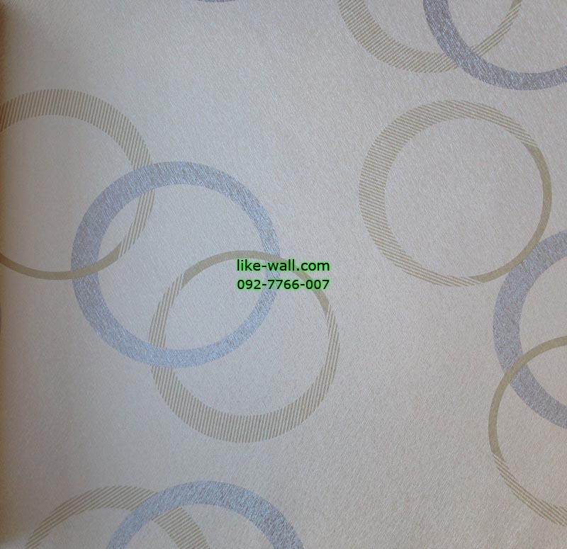 วอลเปเปอร์ติดผนังลายวงกลม สีฟ้า ทอง พื้นขาว