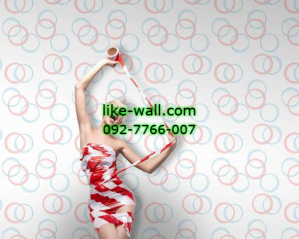 ตัวอย่าง วอลเปเปอร์ติดผนังลายวงกลม สีฟ้า ชมพู