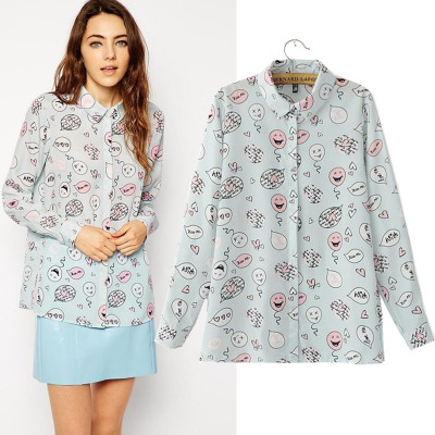 BLOUSES/SHIRT ASOS NICE เสื้อเชิ้ตผู้หญิงแฟชั่น คอลเลคชั่น ออทั่ม สไตล์ยุโรป อเมริกา เสื้อเชิ้ตชีฟองพิมพ์ลาย smiley ladies chiffon เสื้อแขนยาวแฟชั่นผู้หญิง