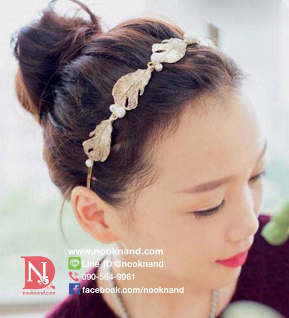 อุปกรณ์คาดผมรูปขนนกสีทองประดับมุก สำหรับตกแต่งผม
