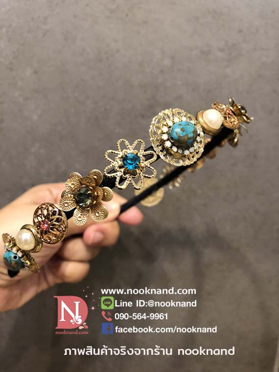 อุปกรณ์คาดผม ดอกไม้ประดับหินสีและมีเพชรเล็กๆเล่นไฟ แบบโบฮีเมียน