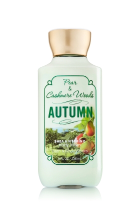 Bath & Body Works Pear & Cashmere Woods Autumn Shea & Vitamin E Body Lotion 236 ml. โลชั่นบำรุงผิวสุดพิเศษ กลิ่นหอมสดชื่น ติดทนนาน กลิ่นหอมลูกแพร์ผสมกลิ่นเปลือกไม้หอมคะ