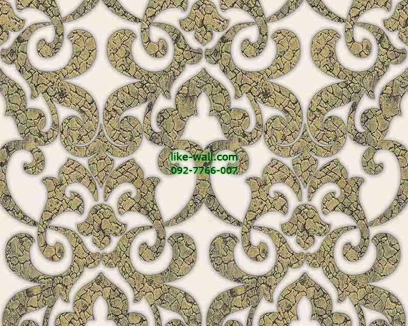 วอลเปเปอร์ติดผนังลายหลุยส์สีทอง พื้นสีขาว