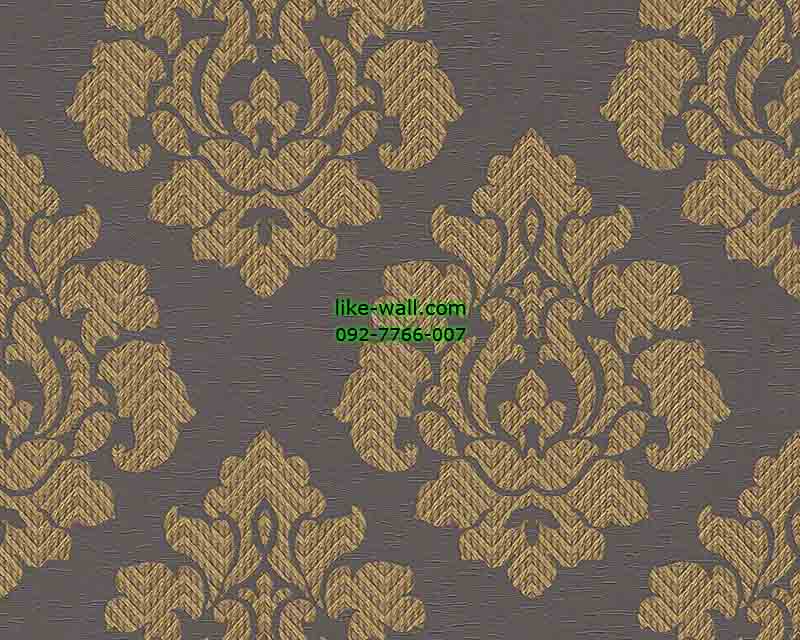 วอลเปเปอร์ติดผนังลายหลุยส์สีทอง พื้นสีน้ำตาล