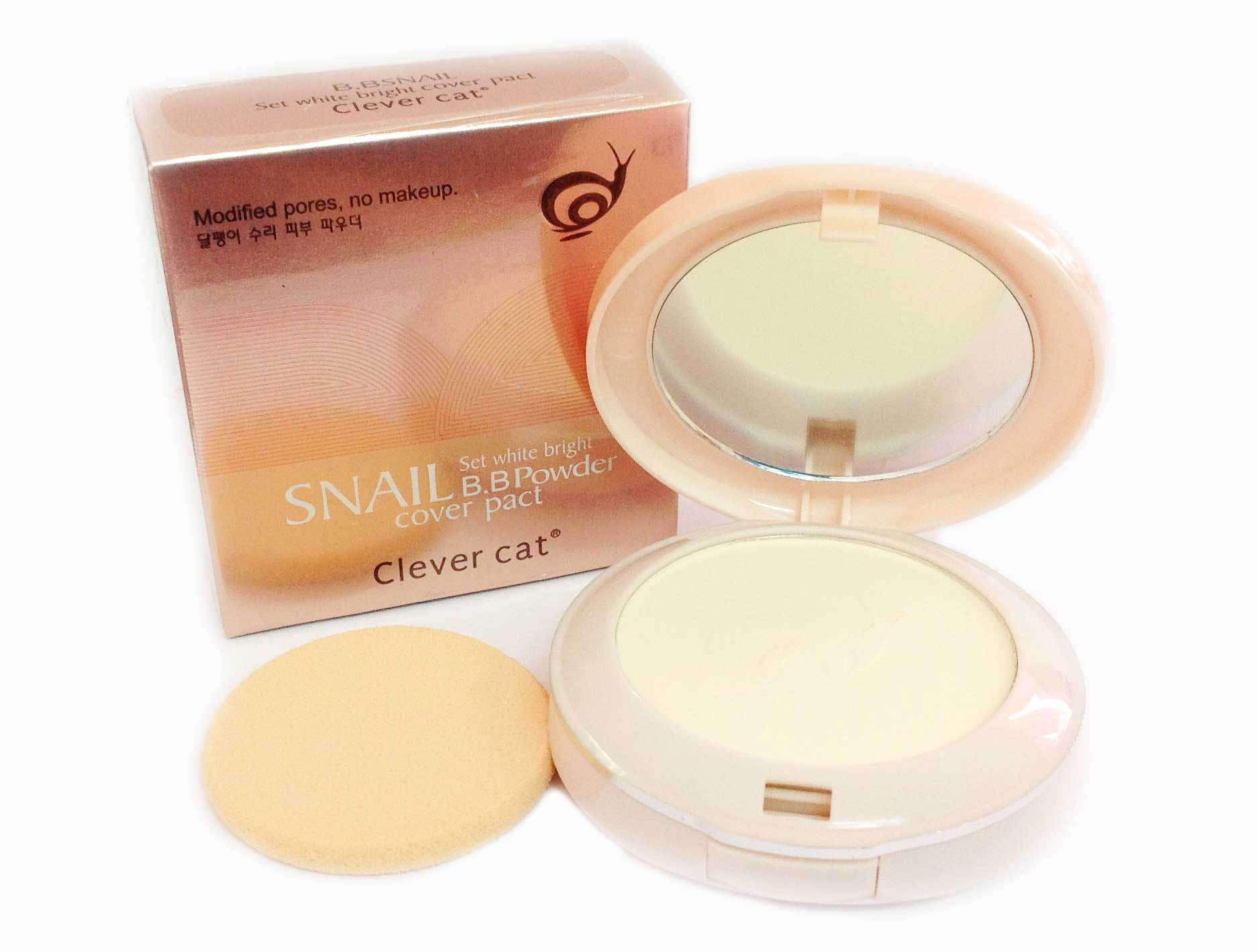 แป้งหอยทาก Clever Cat Snail B.B Powder Cover Pact แป้งสุดคุ้ม 2 ชั้น หน้าขาวใส พร้อมบำรุง ด้วยส่วนผสมจากหอยทาก ช่วยปรับผิวหน้าให้เนียนใส พร้อมลดเลือนจุดด่างดำต่าง ๆ บนใบหน้า