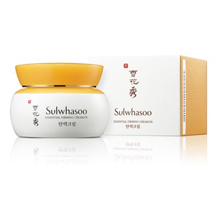 Sulwhasoo Essential Firming Cream EX 75 ml. ครีมกระชับผิวหน้า ที่มีส่วนผสมของสมุนไพรอันเลื่องชื่อของเกาหลี เสริมสร้างความกระชับแน่นและยืดหยุ่นให้ผิวด้วยสารสกัดจากลูกเดือย ทับทิม โกจิเบอร์รี่ ชาเขียว และใบแปะก๊วย กระตุ้นการทำงานของคอลลาเจน