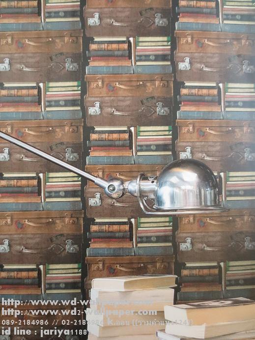 วอลเปเปอร์ติดผนัง ลายชั้นวางหนังสือ ตกแต่งห้องสมุด ห้องทำงาน ลายหนังสือพิมพ์