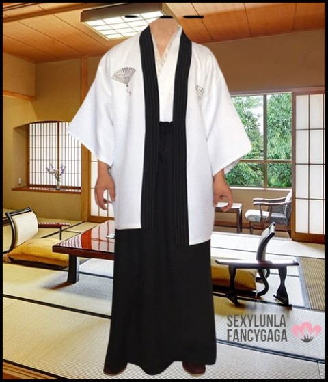 ++พร้อมส่ง++ชุดกิโมโนชายญี่ปุ่นสีขาว ชุดซามูไรญี่ปุ่น ชุดยูกาตะผู้ชาย ชุดฮากามะ ชุดเคนโด้