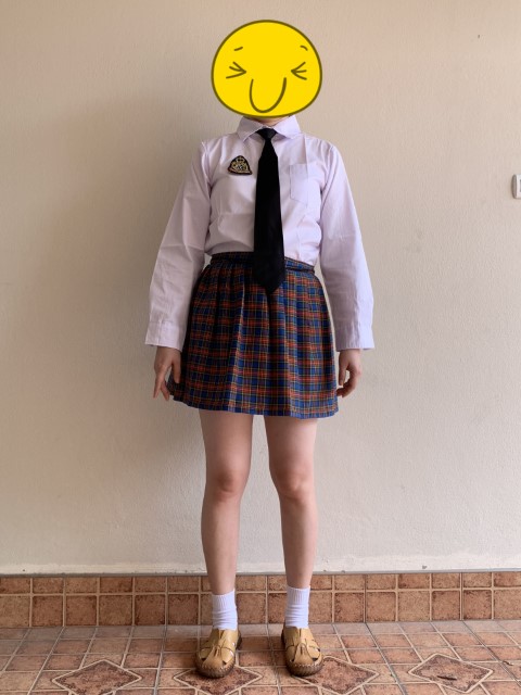 B++คลิกดูไซต์++ชุดนักเรียนญี่ปุ่นเอว27-31เสื้อแขนยาว เนคไทสีดำ+กระโปรงลายสก๊อตสีน้ำเงินแดง