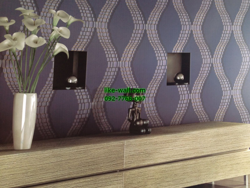 ตัวอย่างวอลเปเปอร์ติดผนังลายกราฟฟิกวงรี สีม่วง