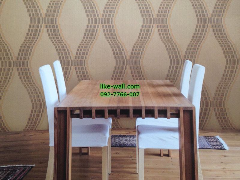 ตัวอย่างวอลเปเปอร์ติดผนังลายกราฟฟิกวงรี สีทอง 