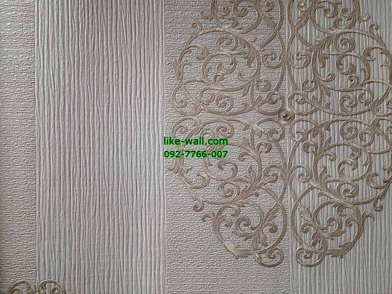 วอลเปเปอร์ติดผนังลายหลุยส์สีทองฝังเพชร พื้นสีครีม