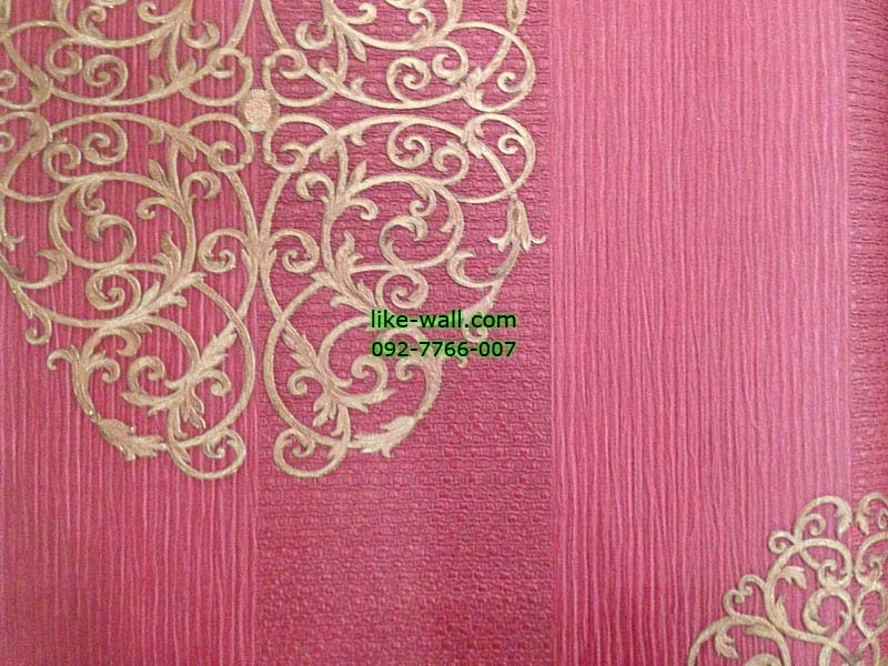 วอลเปเปอร์ติดผนังลายหลุยส์สีทอง พื้นสีชมพู