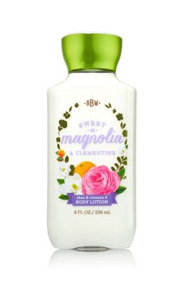 Bath & Body Works Sweet Magnolia & Clementine Shea & Vitamin E Body Lotion 236 ml. โลชั่นบำรุงผิวสุดพิเศษ กลิ่นหอมหวานของดอกมะลิและลิลลี่ ผสมกลิ่นลูกแพร์และแบลคครอเรนท์คะ