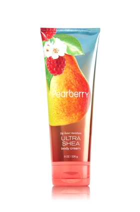 Bath & Body Works Pearberry 24 Hour Moisture Ultra Shea Body Cream 226g. ครีมบำรุงผิวสุดเข้มข้น มีกลิ่นหอมติดทนนาน ด้วยกลิ่นหอมสดชื่นของลูกแพร์ ผสมกับกลิ่นของเบอรี่หอมหวานชุ่มช่ำค่ะ
