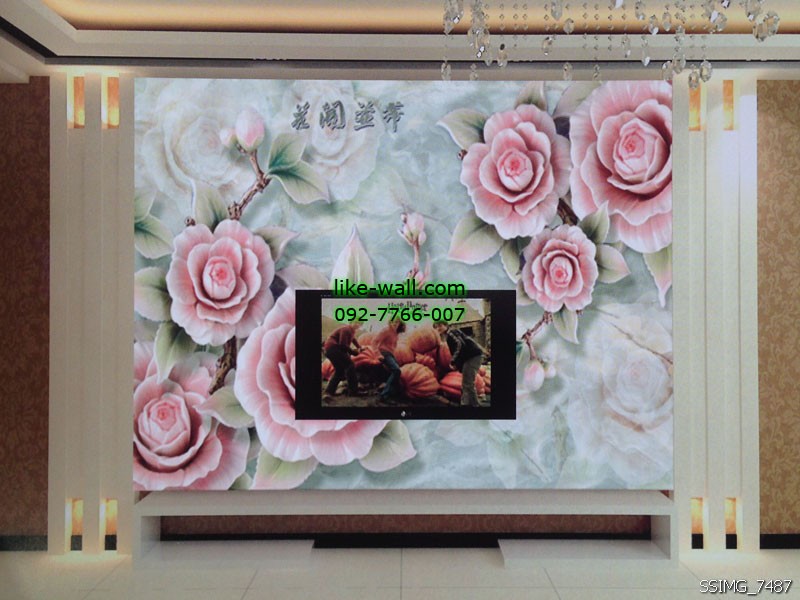 ตัวอย่างวอลเปเปอร์ติดผนังลาย Peonies สีชมพู