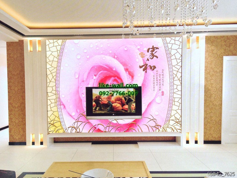 ตัวอย่างวอลเปเปอร์ติดผนังลาย ดอกกุหลาบ สีชมพู