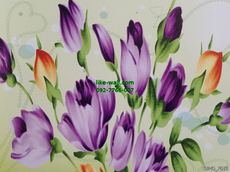 วอลเปเปอร์ติดผนังลายดอกทิวลิป สีม่วง