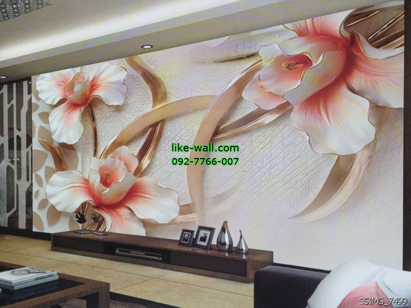 วอลเปเปอร์ติดผนังลาย flower สีครีม-แดง