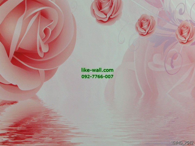 วอลเปเปอร์ติดผนังลายดอกกุหลาบ สีชมพูอ่อน