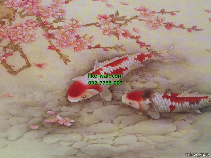 วอลเปเปอร์ติดผนังลาย carp สีแดง