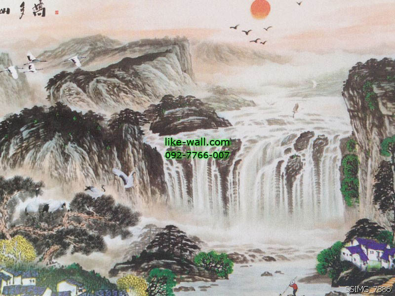 วอลเปเปอร์ติดผนังลาย Mountain Waterfall