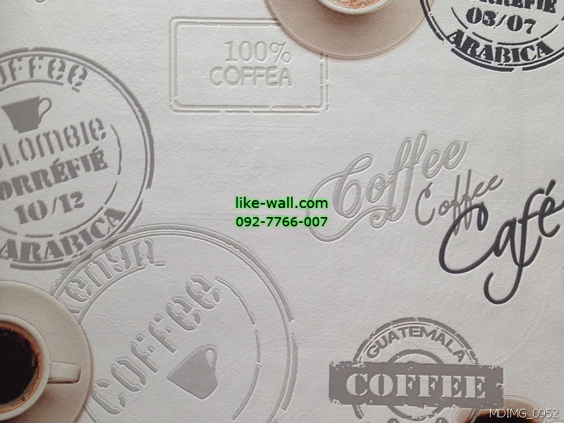 วอลเปเปอร์ติดผนังลายตัวหนังสือ Coffee พื้นสีขาว