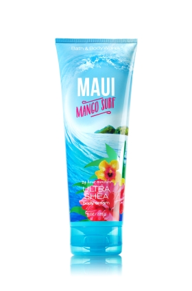 Bath & Body Works Maui Mango Surf 24 Hour Moisture Ultra Shea Body Cream 226g. ครีมบำรุงผิวสุดเข้มข้น มีกลิ่นหอมหวานของกลิ่นมะม่วง กับสับปะรด เมื่อผสมกับดอกลิลลี่ฮาวายให้กลิ่นหอมแนวทะเลสดชื่นมากคะ