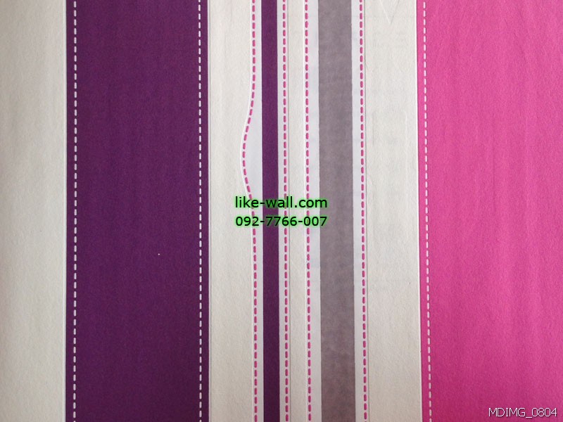 วอลเปเปอร์ติดผนังลายทางตรงเส้นปะสีชมพูออกม่วง