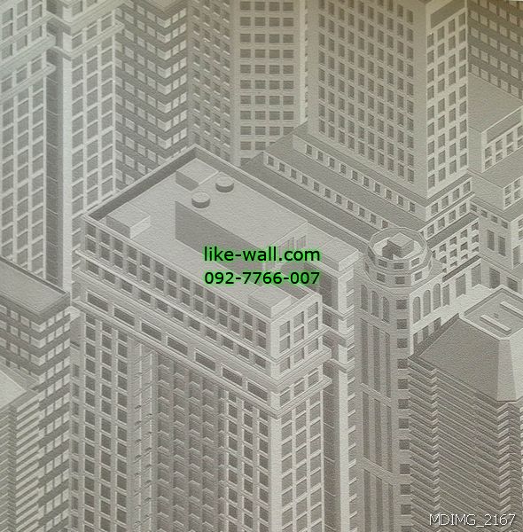 วอลเปเปอร์ติดผนังลายตึก 3D สีเทา
