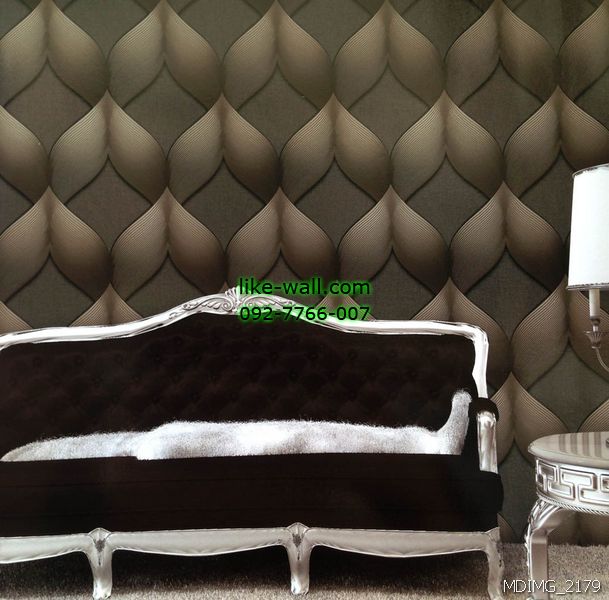 ตัวอย่างการติดตั้งวอลเปเปอร์ติดผนังลายกราฟิก 3D สีน้ำตาลเข้ม