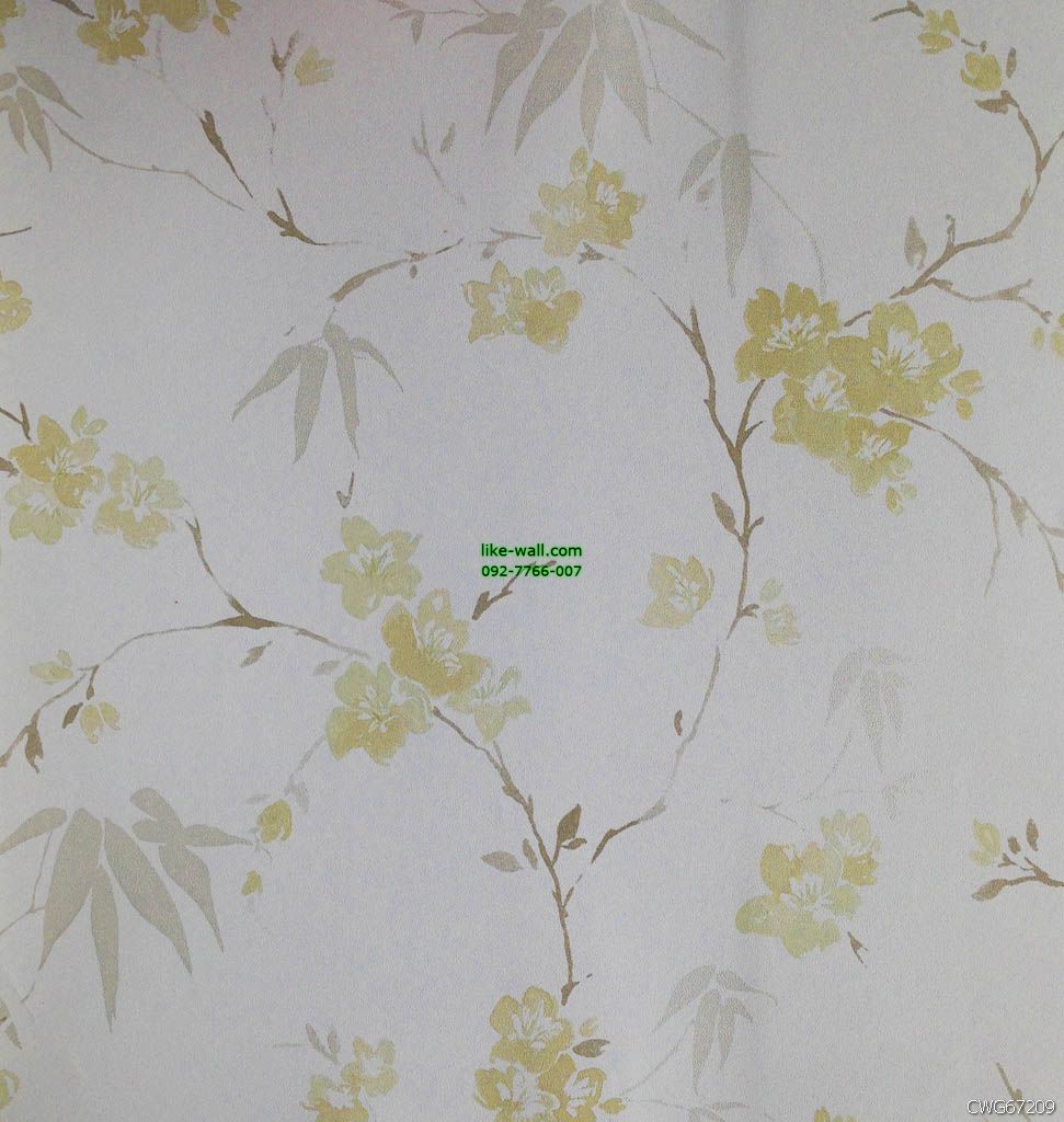 วอลเปเปอร์ติดผนัง ลายดอกไม้ และใบไม้ สีเหลืองเข้ม