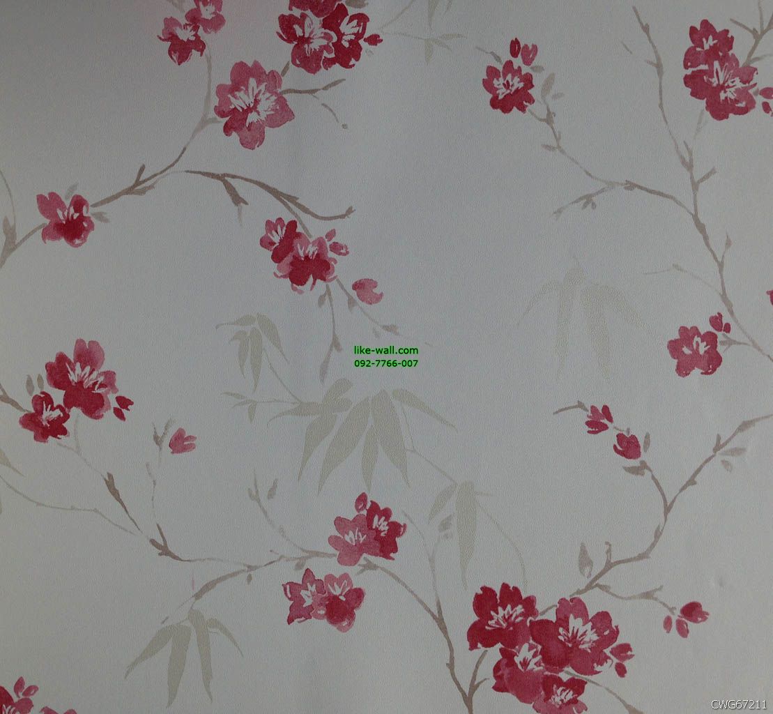 วอลเปเปอร์ติดผนัง ลายดอกไม้ และใบไม้ สีชมพู