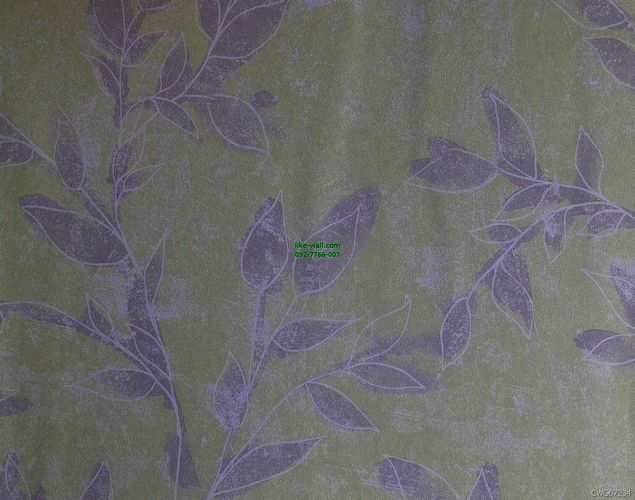 วอลเปเปอร์ติดผนัง ลายใบไม้ สีม่วง พื้นหลังสีเหลือง