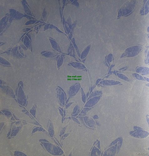 วอลเปเปอร์ติดผนัง ลายใบไม้ สีฟ้า พื้นหลังสีขาว