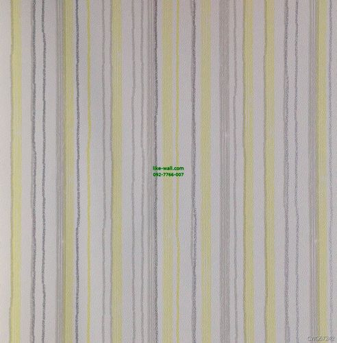 วอลเปเปอร์ติดผนัง ลายทางเส้นตรง สีเหลือง-เทา