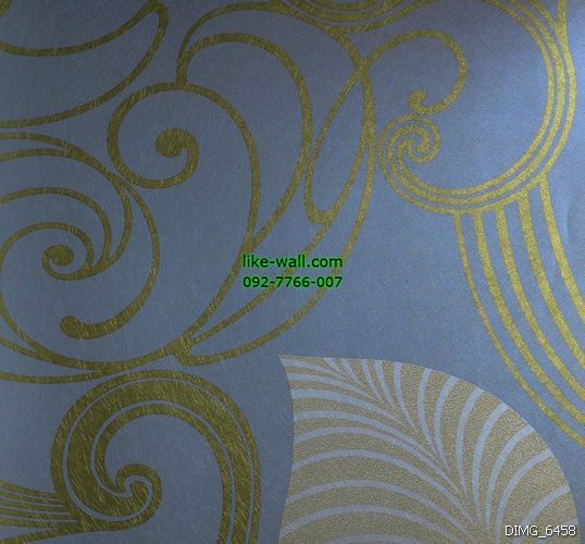 วอลเปเปอร์ติดผนัง ลายเส้นเรทโทร สีเหลืองทอง พื้นหลังสีฟ้า