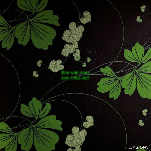 วอลเปเปอร์ติดผนัง ลายใบไม้ สีเขียว พื้นหลังสีดำ