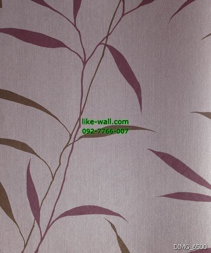 วอลเปเปอร์ติดผนัง ลายใบไม้ สีม่วง-น้ำตาล พื้นหลังสีม่วงซีด