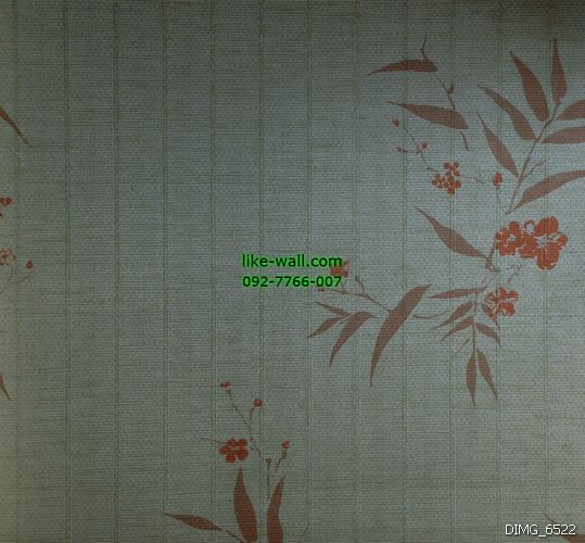 วอลเปเปอร์ติดผนัง ลายใบไม้ และดอกไม้ สีเขียวปนครีม