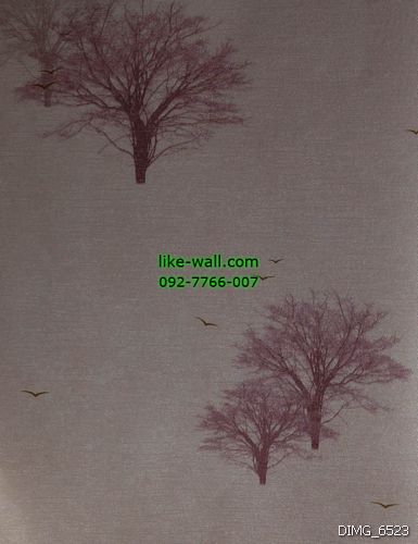 วอลเปเปอร์ติดผนัง ลายต้นไม้ สีน้ำตาลม่วง พื้นหลังสีม่วงซีด