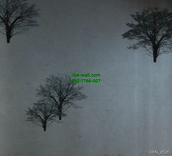 วอลเปเปอร์ติดผนัง ลายต้นไม้ สีเทาดำ พื้นหลังสีครีม